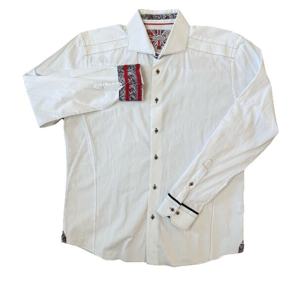 NWOT 7 Downie St Button Down Shirt Mens Size 5 Large Flip Cuff Textured White - Picture 2 of 10